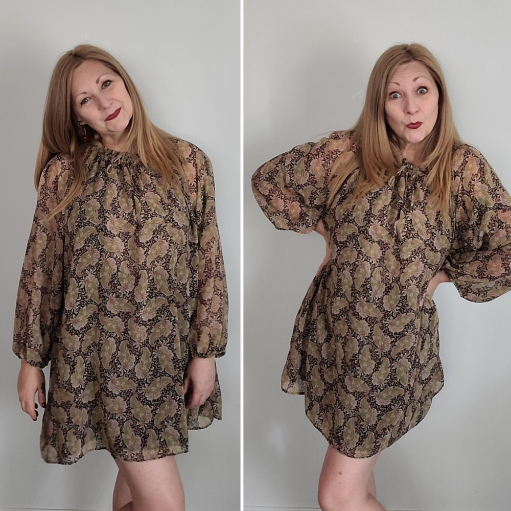 Zara Brown and Tan Mock Neck Mini Dress